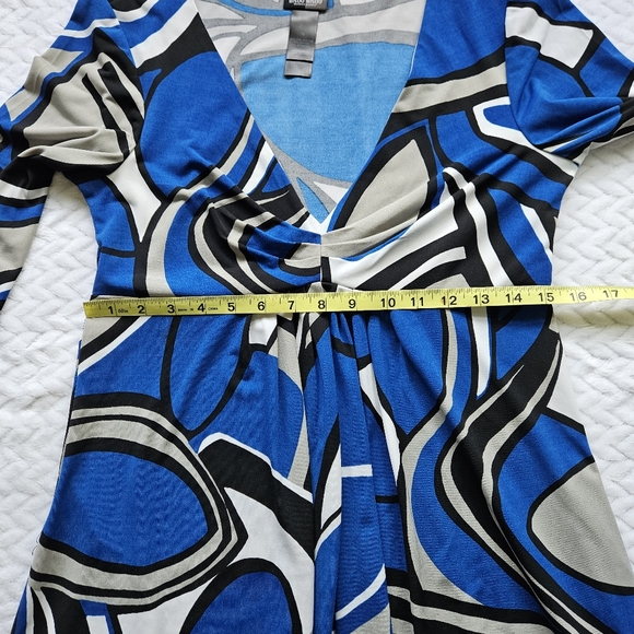Bisou Bisou Blue Geometric Print Stretchy Dress Size 10 - Picture 9 of 10